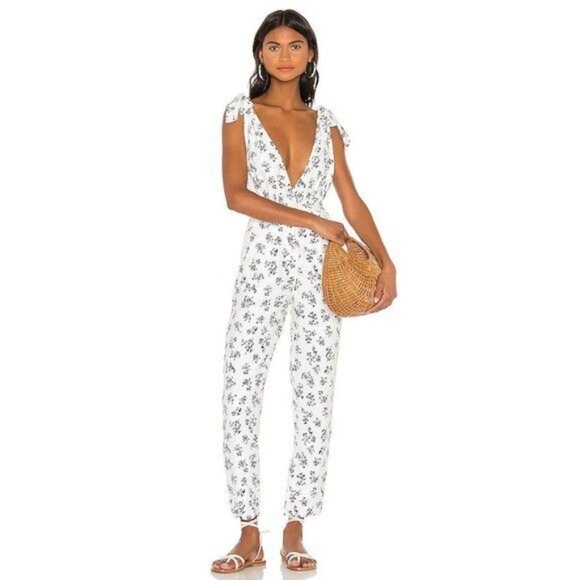 LPA Sabina Floral Print Shoulder Tie Jumpsuit